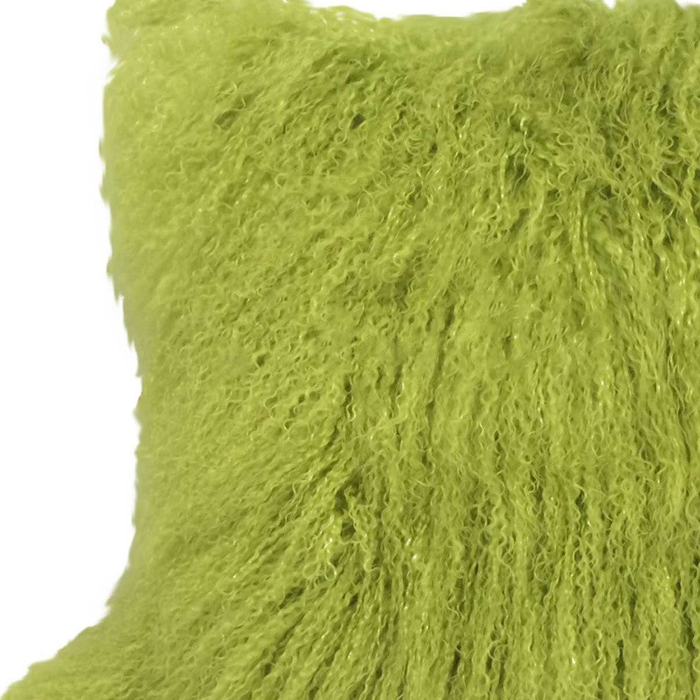 20" Lime Green Genuine Tibetan Lamb Fur Pillow With Microsuede Backing-Accent Throw Pillows-DECOROLALA