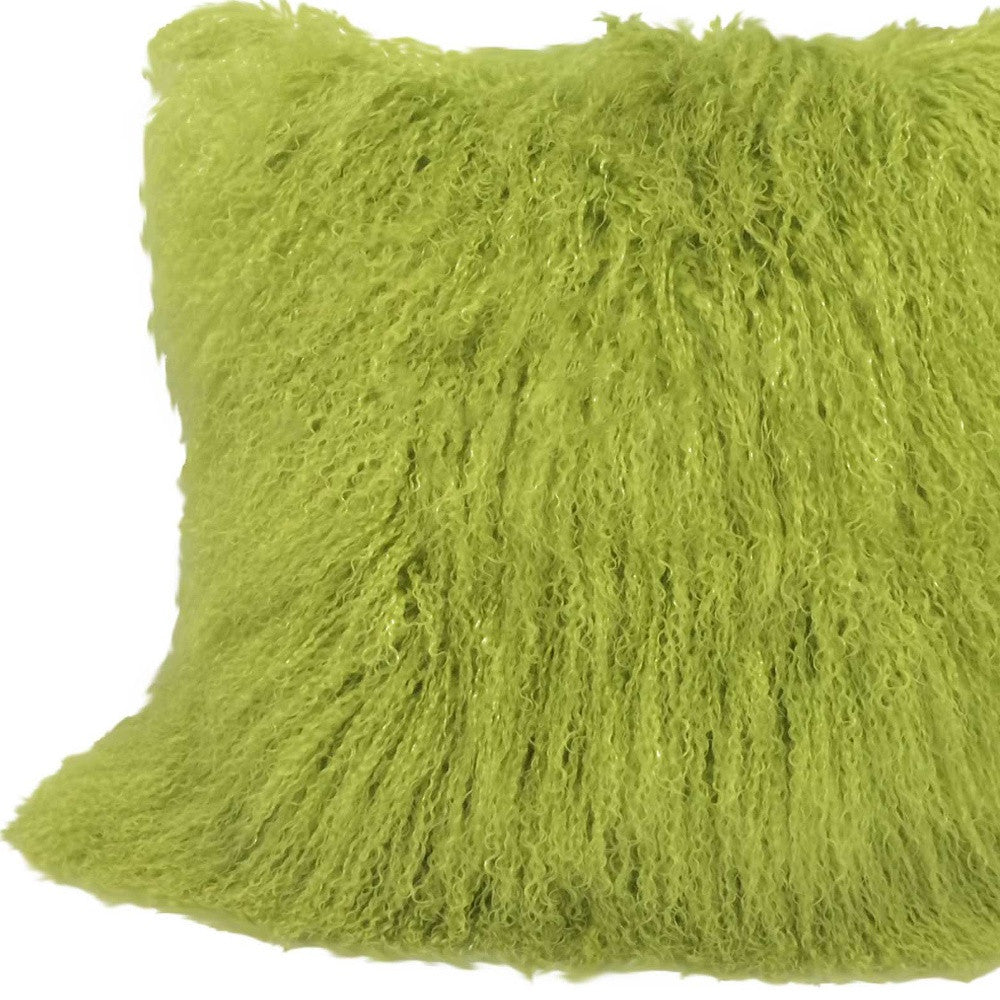 20" Lime Green Genuine Tibetan Lamb Fur Pillow With Microsuede Backing-Accent Throw Pillows-DECOROLALA