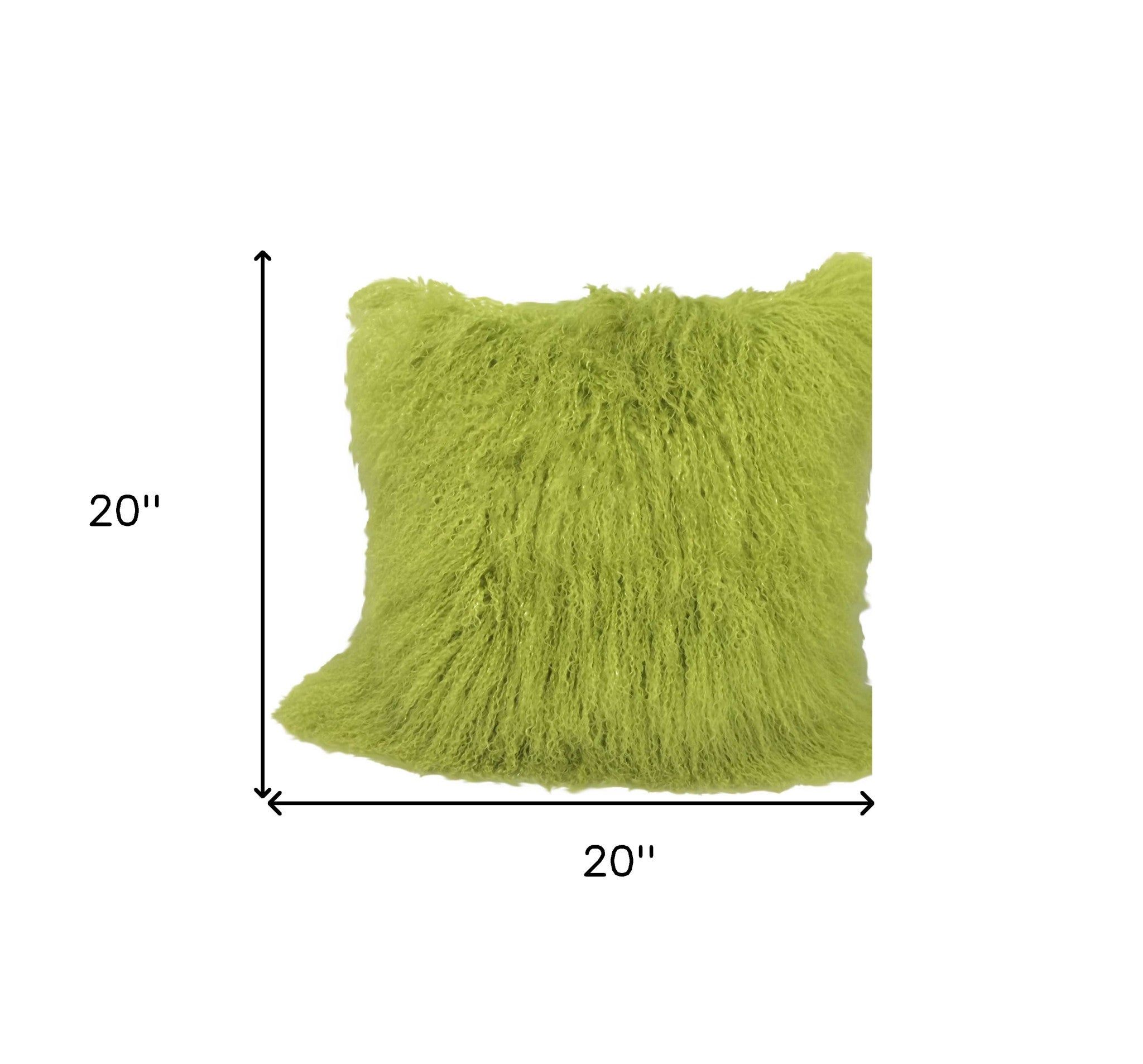 20" Lime Green Genuine Tibetan Lamb Fur Pillow With Microsuede Backing-Accent Throw Pillows-DECOROLALA