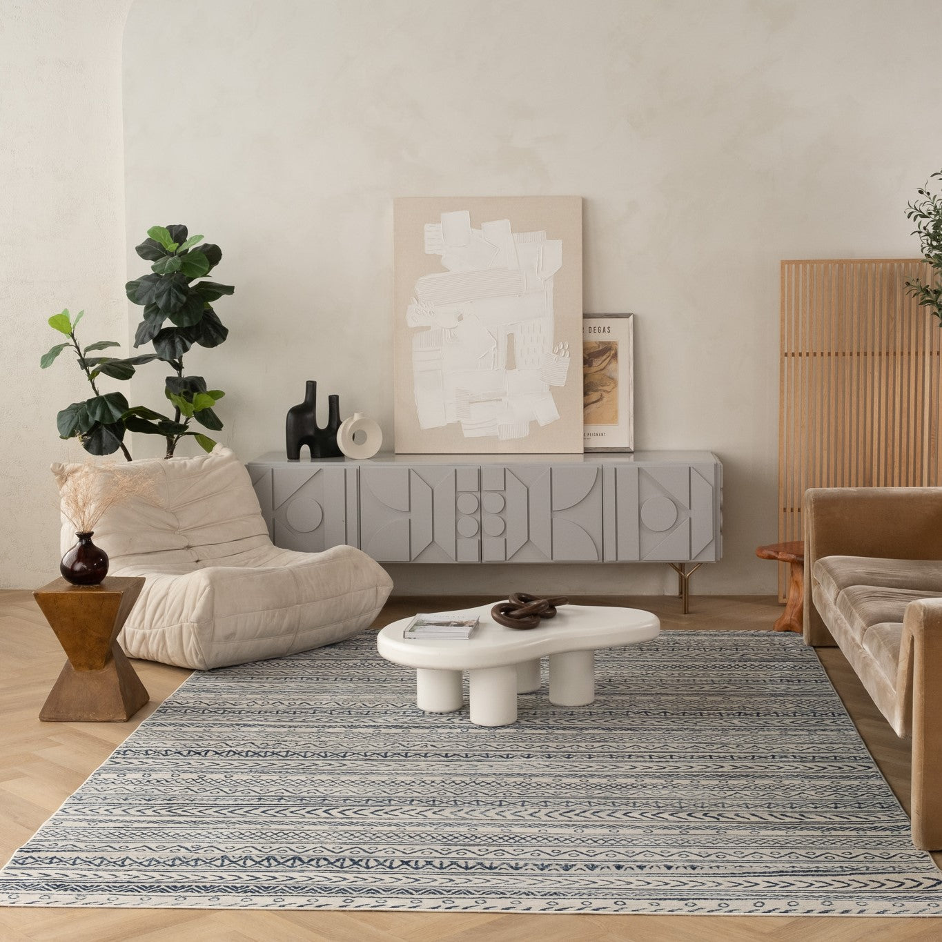 20' Navy Blue Abstract Runner Rug-Area Rugs-DECOROLALA