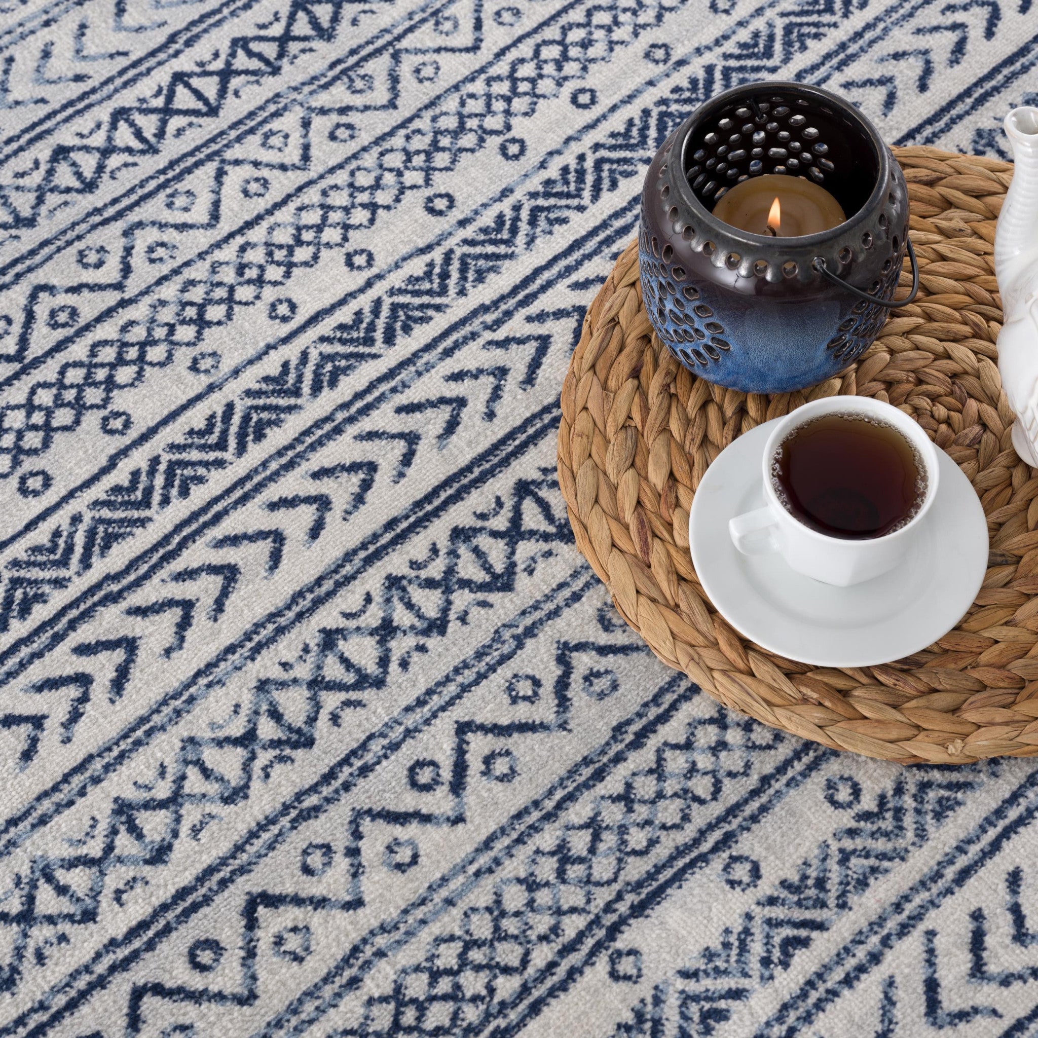 20' Navy Blue Abstract Runner Rug-Area Rugs-DECOROLALA