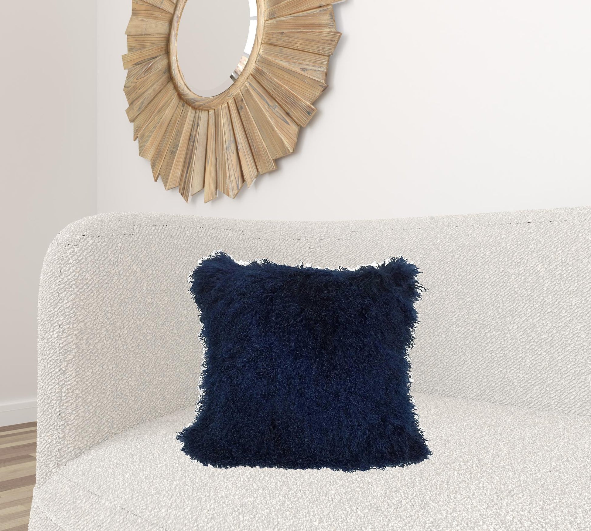 20" Navy Blue Genuine Tibetan Lamb Fur Pillow With Microsuede Backing-Accent Throw Pillows-DECOROLALA