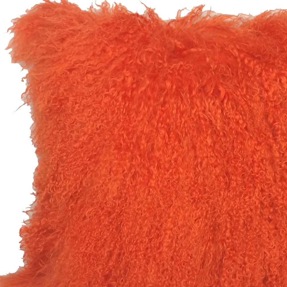 20" Orange Genuine Tibetan Lamb Fur Pillow With Microsuede Backing-Accent Throw Pillows-DECOROLALA