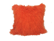 20" Orange Genuine Tibetan Lamb Fur Pillow With Microsuede Backing-Accent Throw Pillows-DECOROLALA