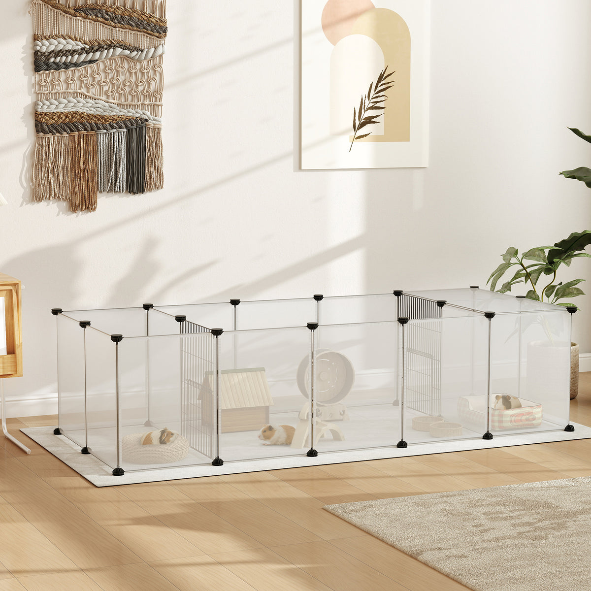 20-Panel DIY Small Animal Cage with Door and Cover - White-Small Animals-DECOROLALA