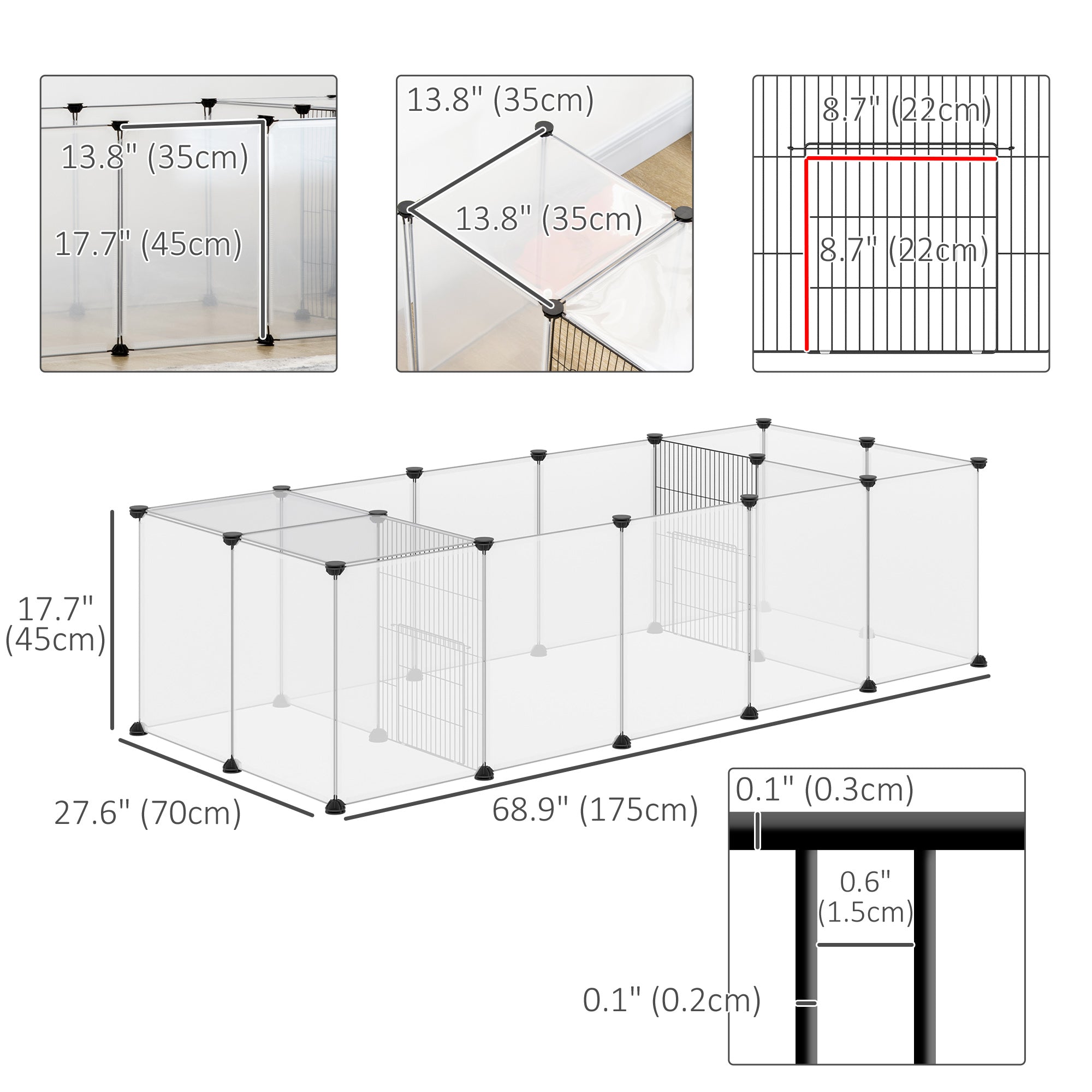 20 Panels DIY Small Animal Cage with Door, Top Cover, Indoor Yard Fence for Guinea Pig, Hedgehog, Bunny, White-Small Animals-DECOROLALA