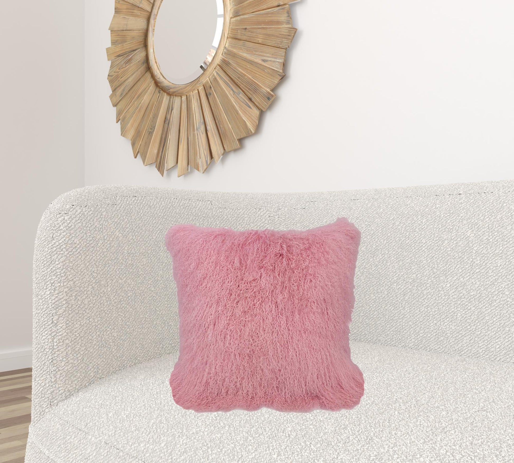 20" Pink Genuine Tibetan Lamb Fur Pillow With Microsuede Backing-Accent Throw Pillows-DECOROLALA