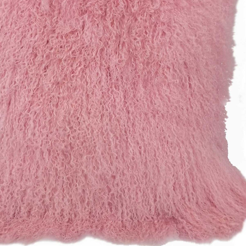 20" Pink Genuine Tibetan Lamb Fur Pillow With Microsuede Backing-Accent Throw Pillows-DECOROLALA