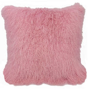 20" Pink Genuine Tibetan Lamb Fur Pillow With Microsuede Backing-Accent Throw Pillows-DECOROLALA