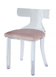 20" Pink and White Velvet Side Chair-Accent Chairs-DECOROLALA
