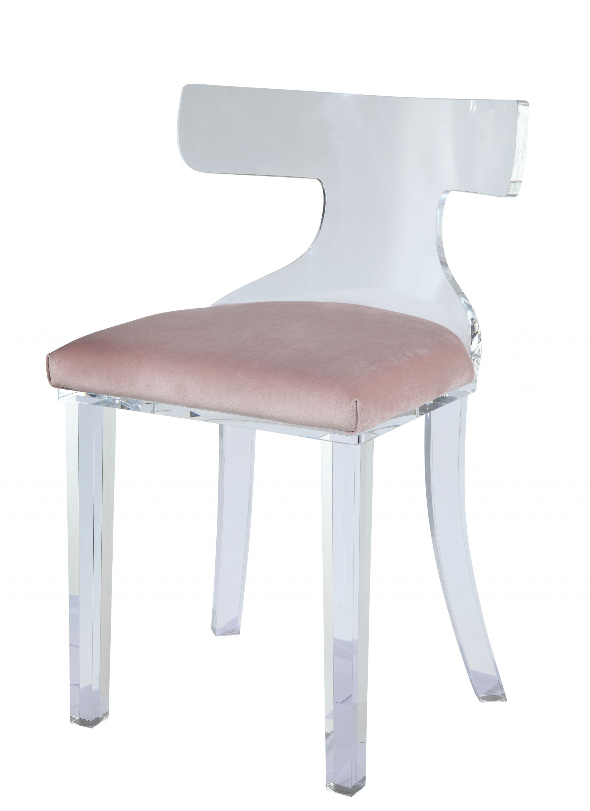 20" Pink and White Velvet Side Chair-Accent Chairs-DECOROLALA