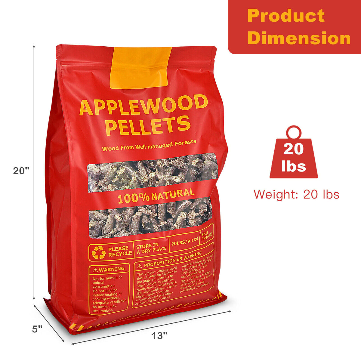 20 Pounds Apple Wood Pellets 100% All-Natural for Pellet Grills-Outdoor Grills-DECOROLALA