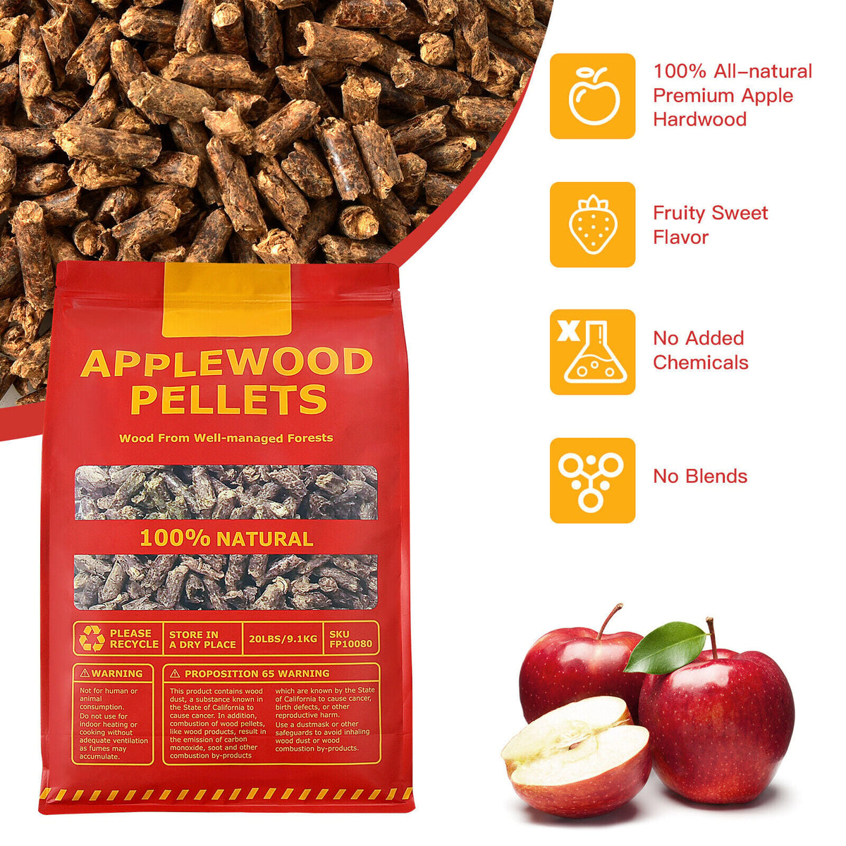 20 Pounds Apple Wood Pellets 100% All-Natural for Pellet Grills-Outdoor Grills-DECOROLALA