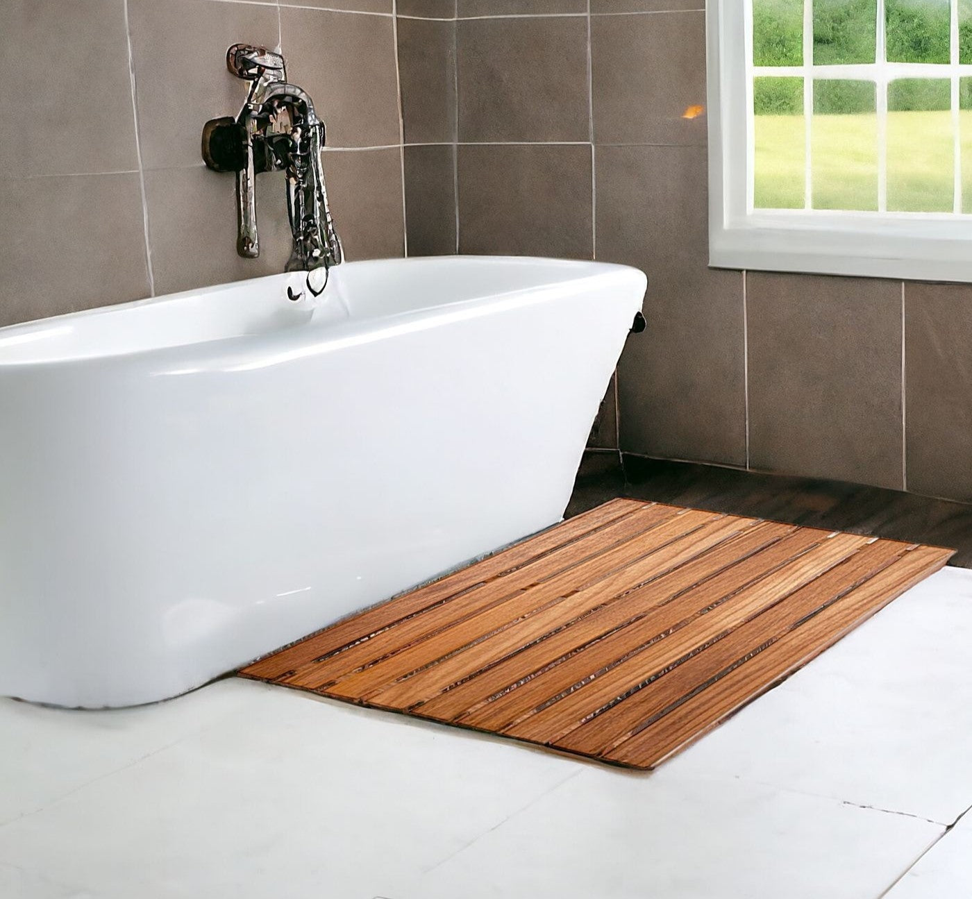 20" Premium Teak Shower Bath Mat-Bath Rugs-DECOROLALA