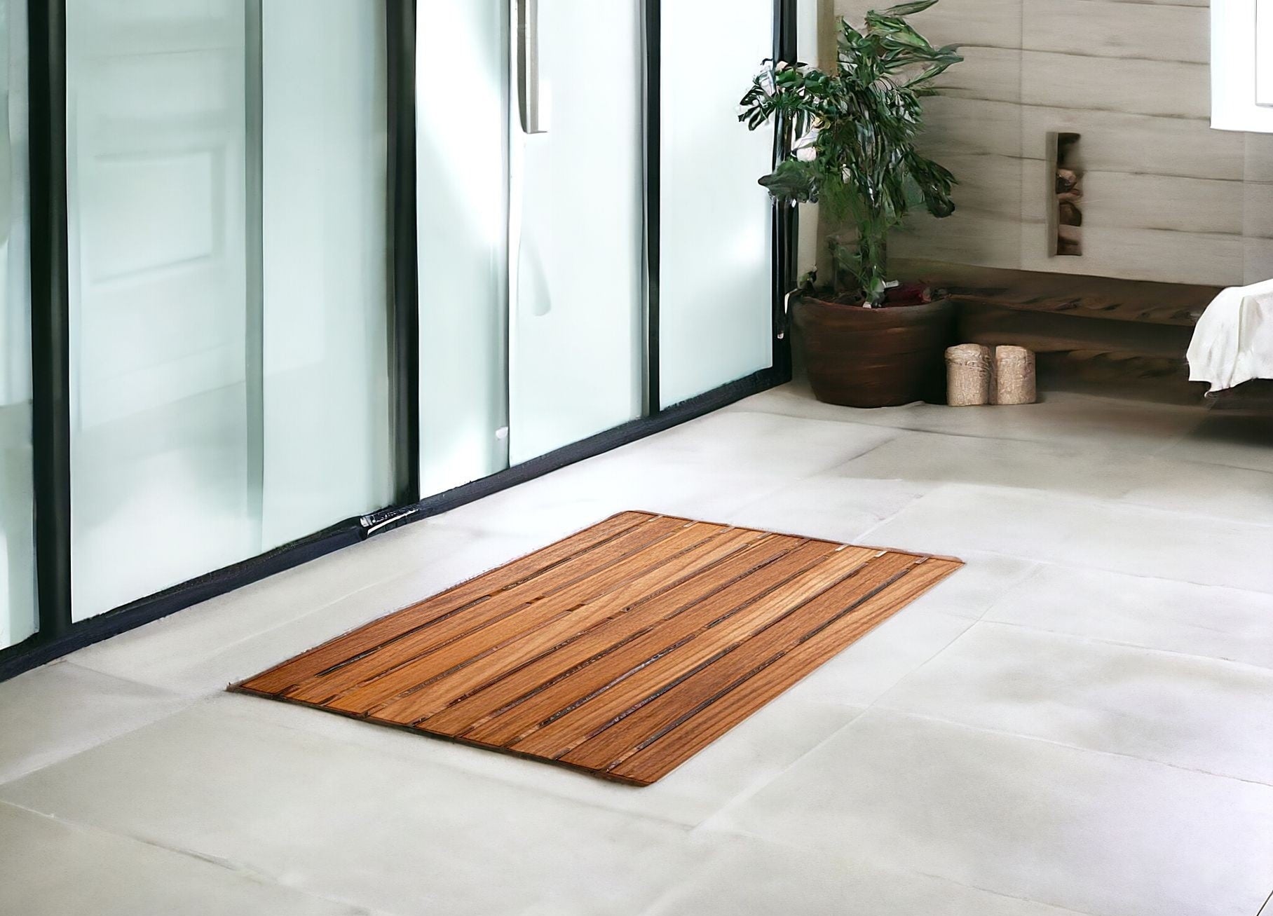 20" Premium Teak Shower Bath Mat-Bath Rugs-DECOROLALA