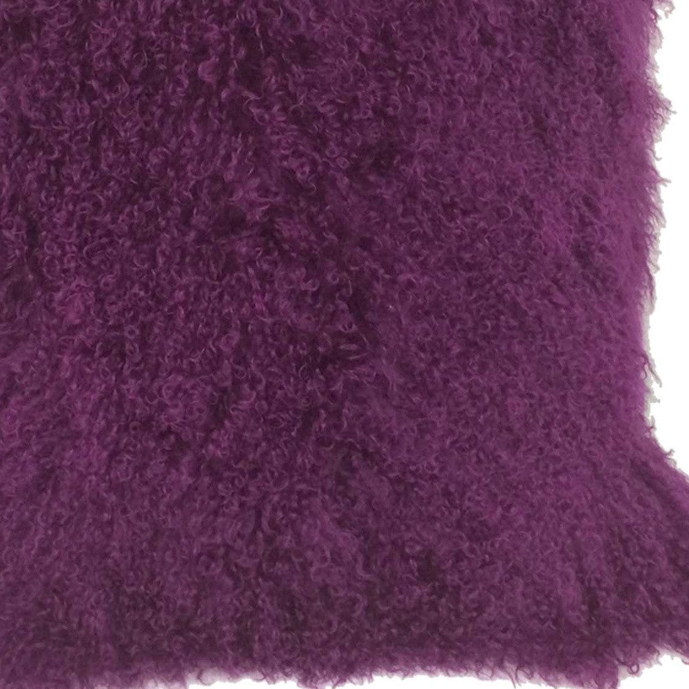 20" Purple Genuine Tibetan Lamb Fur Pillow With Microsuede Backing-Accent Throw Pillows-DECOROLALA