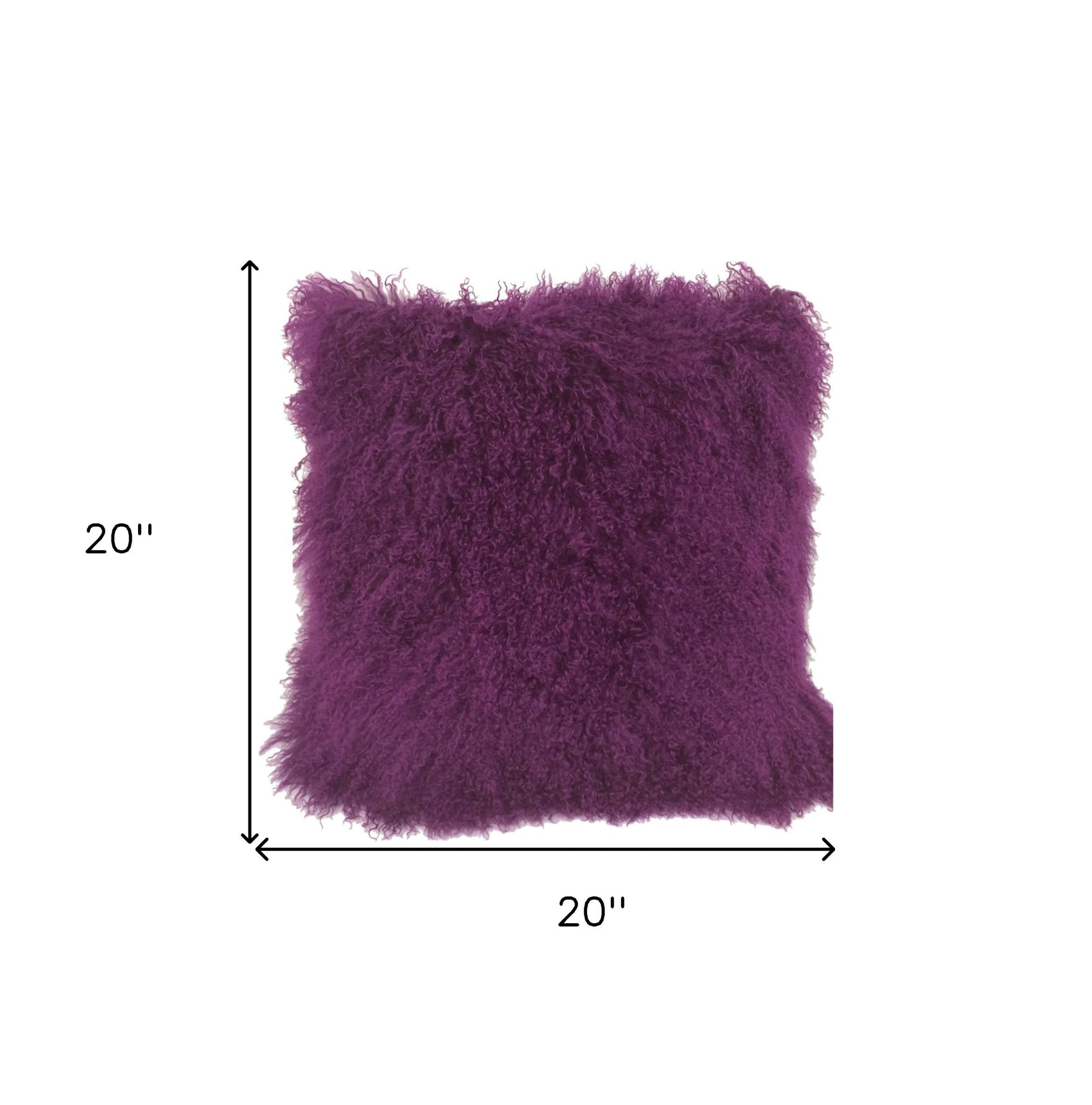 20" Purple Genuine Tibetan Lamb Fur Pillow With Microsuede Backing-Accent Throw Pillows-DECOROLALA