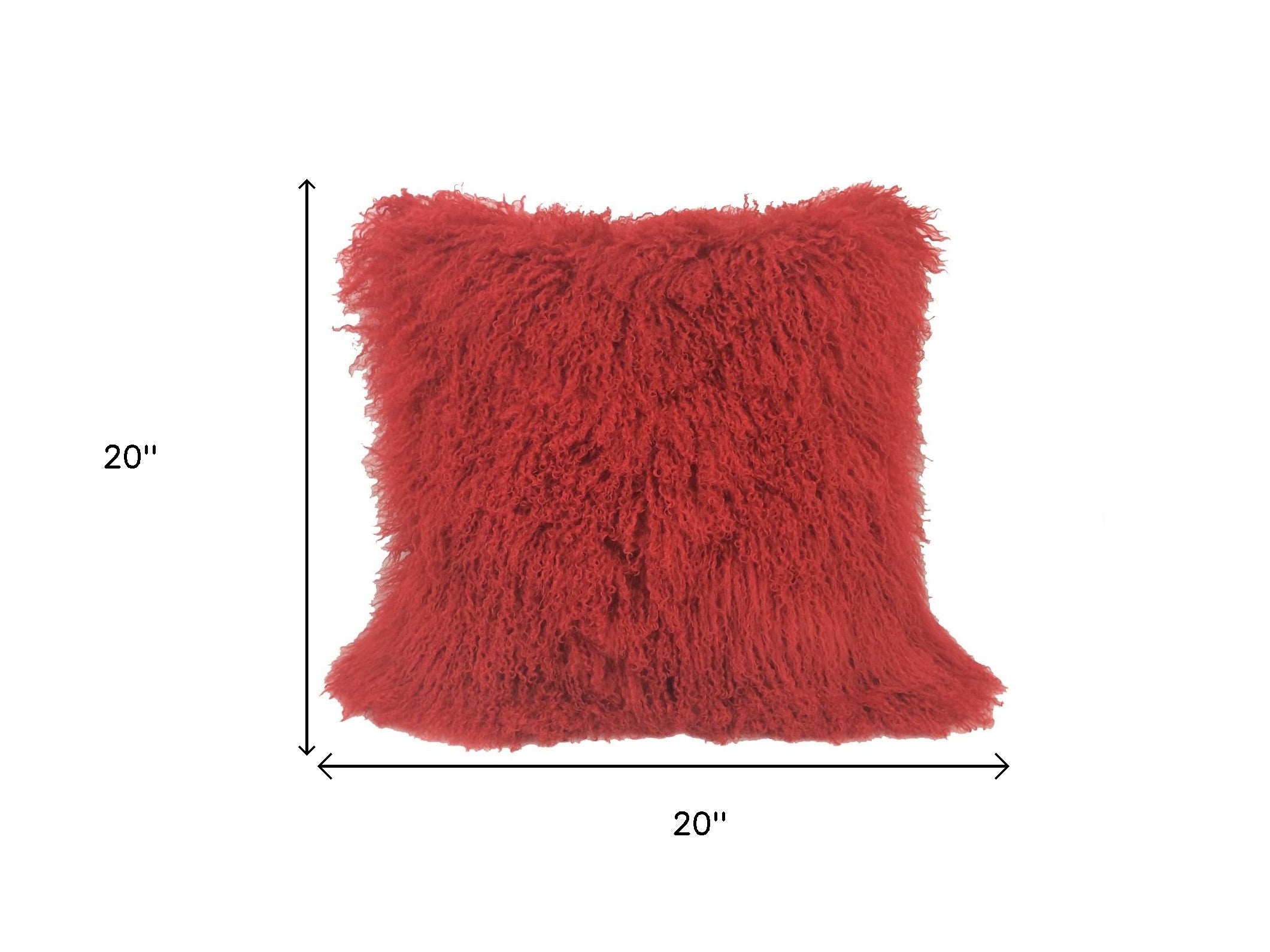 20" Red Genuine Tibetan Lamb Fur Pillow With Microsuede Backing-Accent Throw Pillows-DECOROLALA