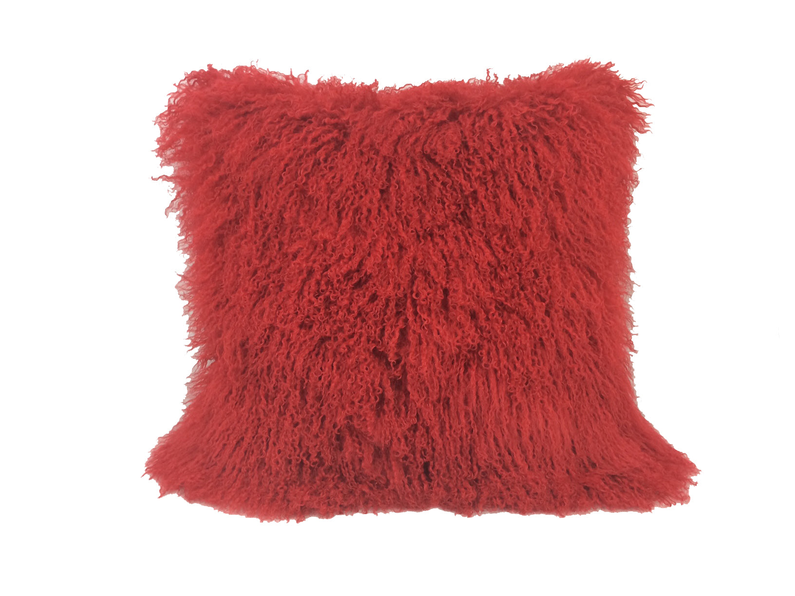 20" Red Genuine Tibetan Lamb Fur Pillow With Microsuede Backing-Accent Throw Pillows-DECOROLALA