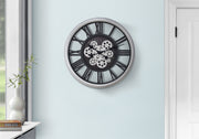 20" Round Skeleton Wall Clock Black/Silver-Clocks-DECOROLALA