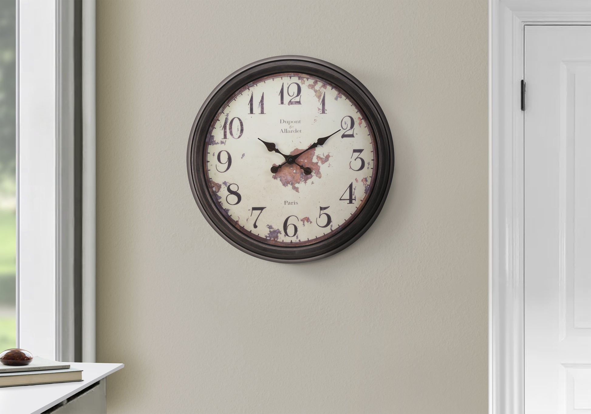 20" Round Vintage Wall Clock, Brown-Clocks-DECOROLALA