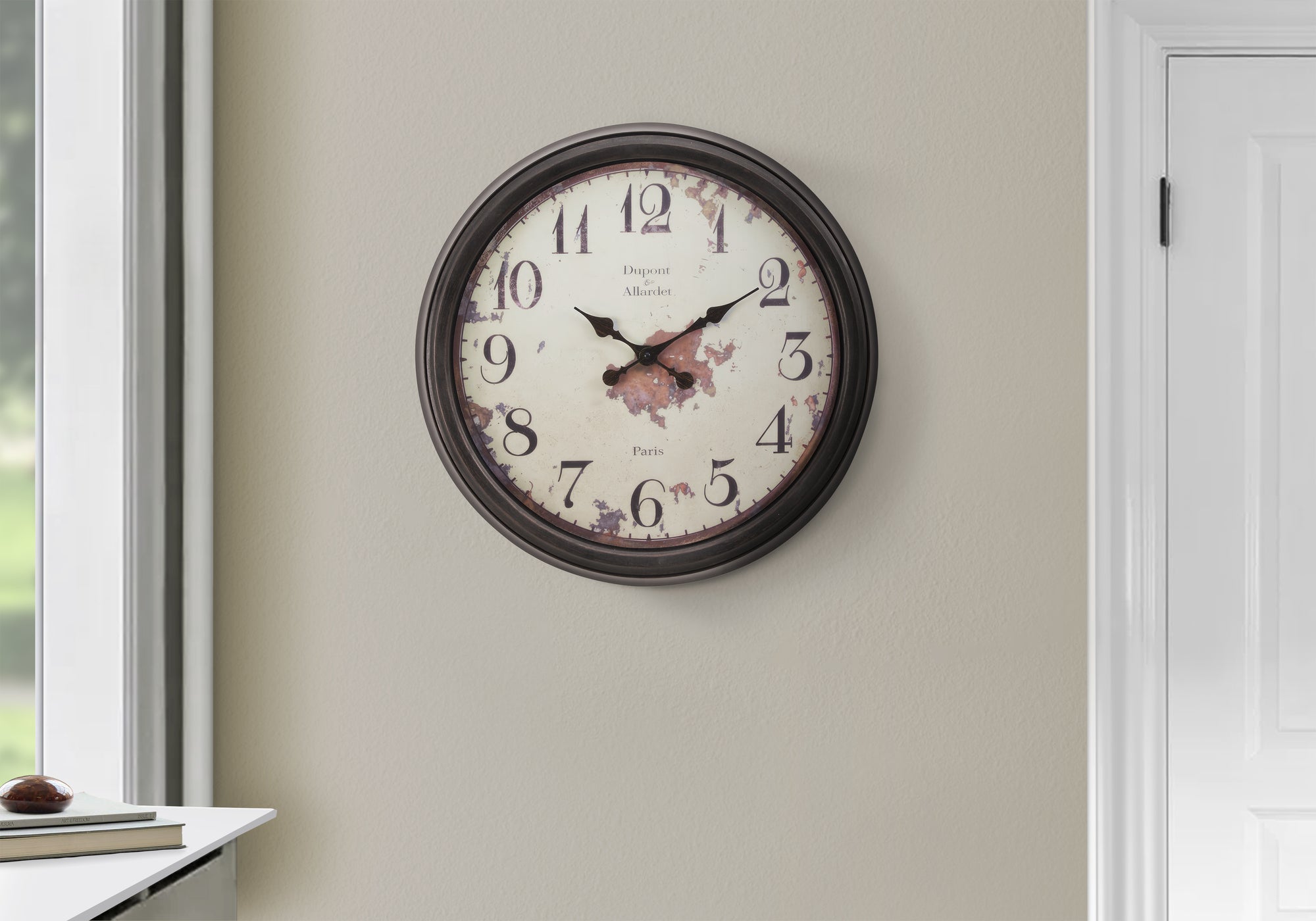 20" Round Vintage Wall Clock, Brown-Clocks-DECOROLALA