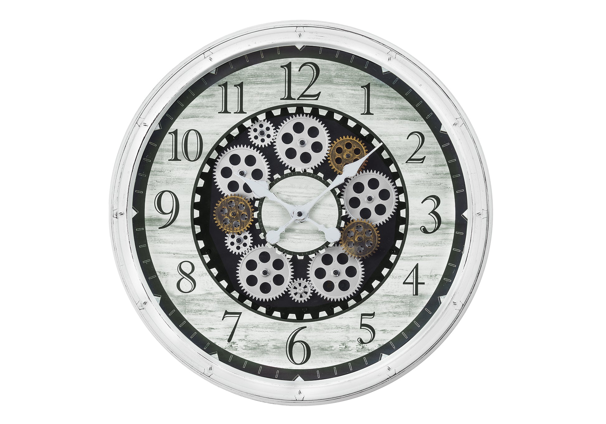 20" Round Wall Clock, Antique White with Gear Mechanism-Clocks-DECOROLALA