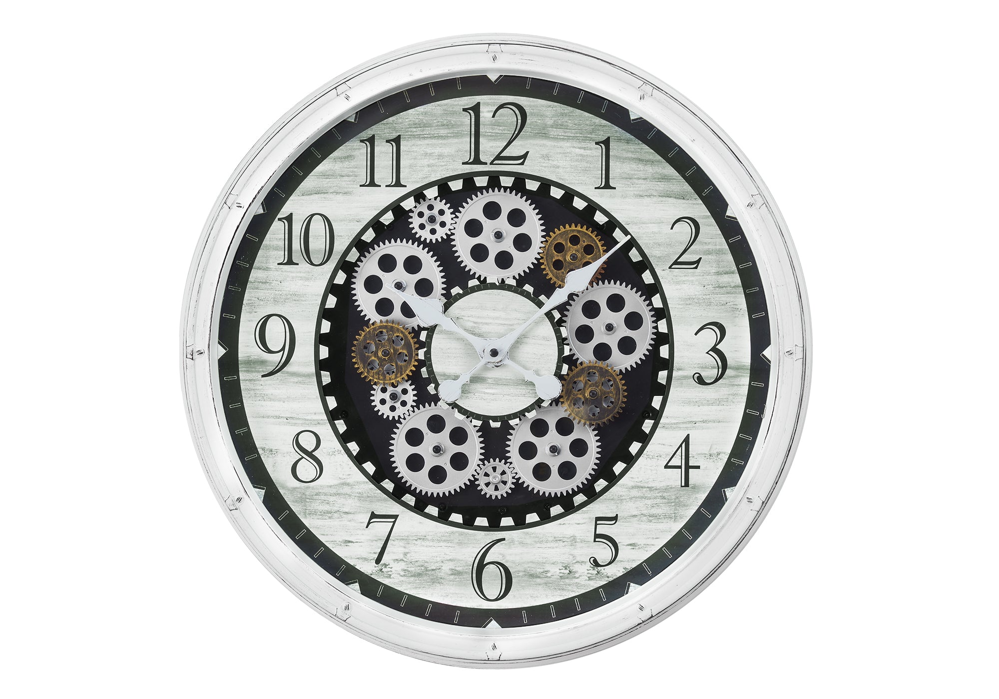 20" Round Wall Clock, Antique White with Gear Mechanism-Clocks-DECOROLALA