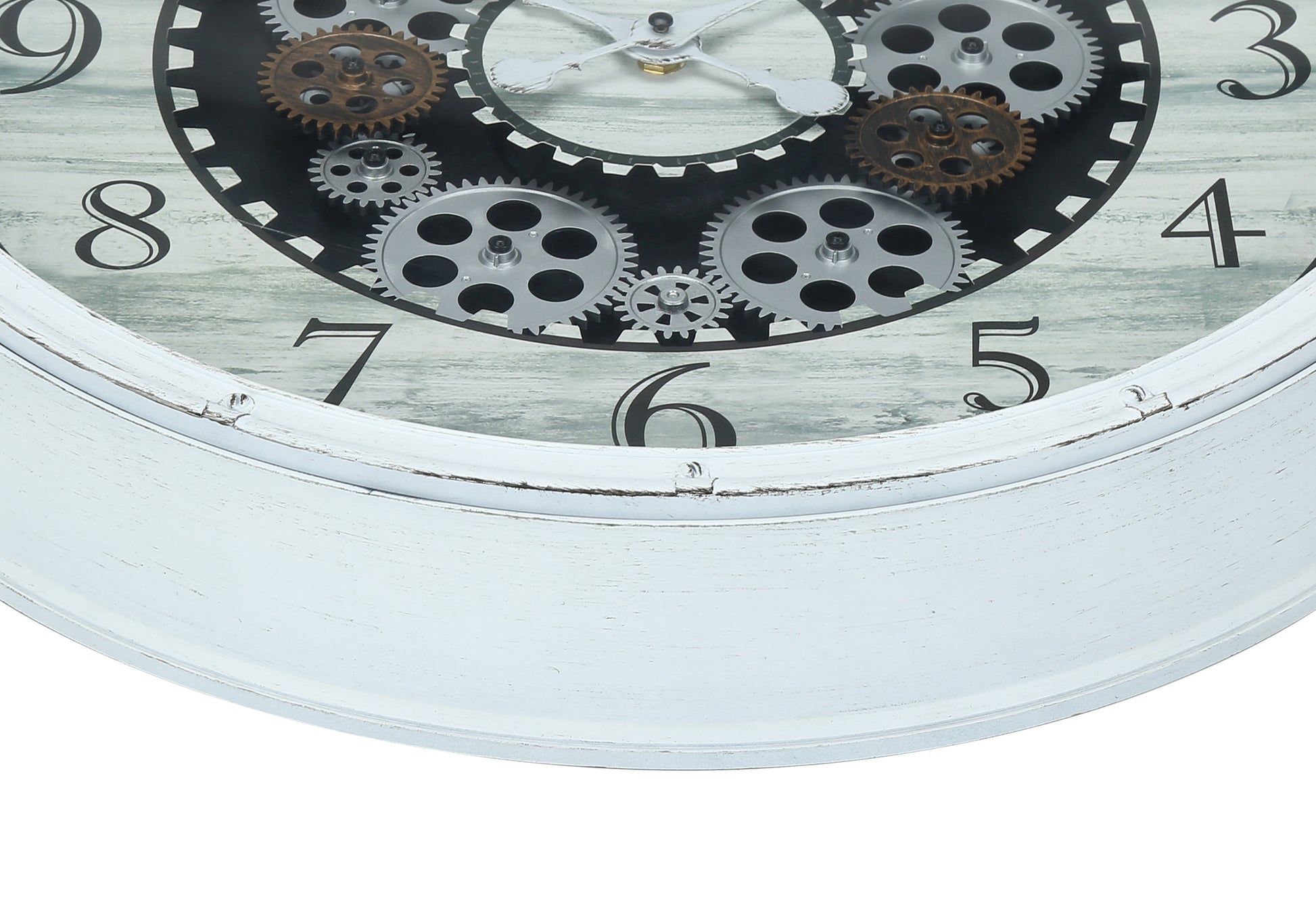 20" Round Wall Clock, Antique White with Gear Mechanism-Clocks-DECOROLALA