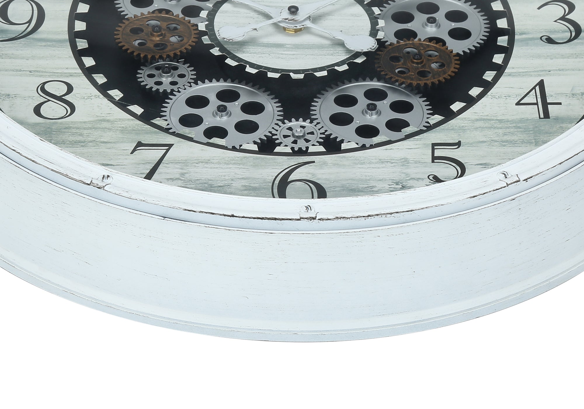 20" Round Wall Clock, Antique White with Gear Mechanism-Clocks-DECOROLALA