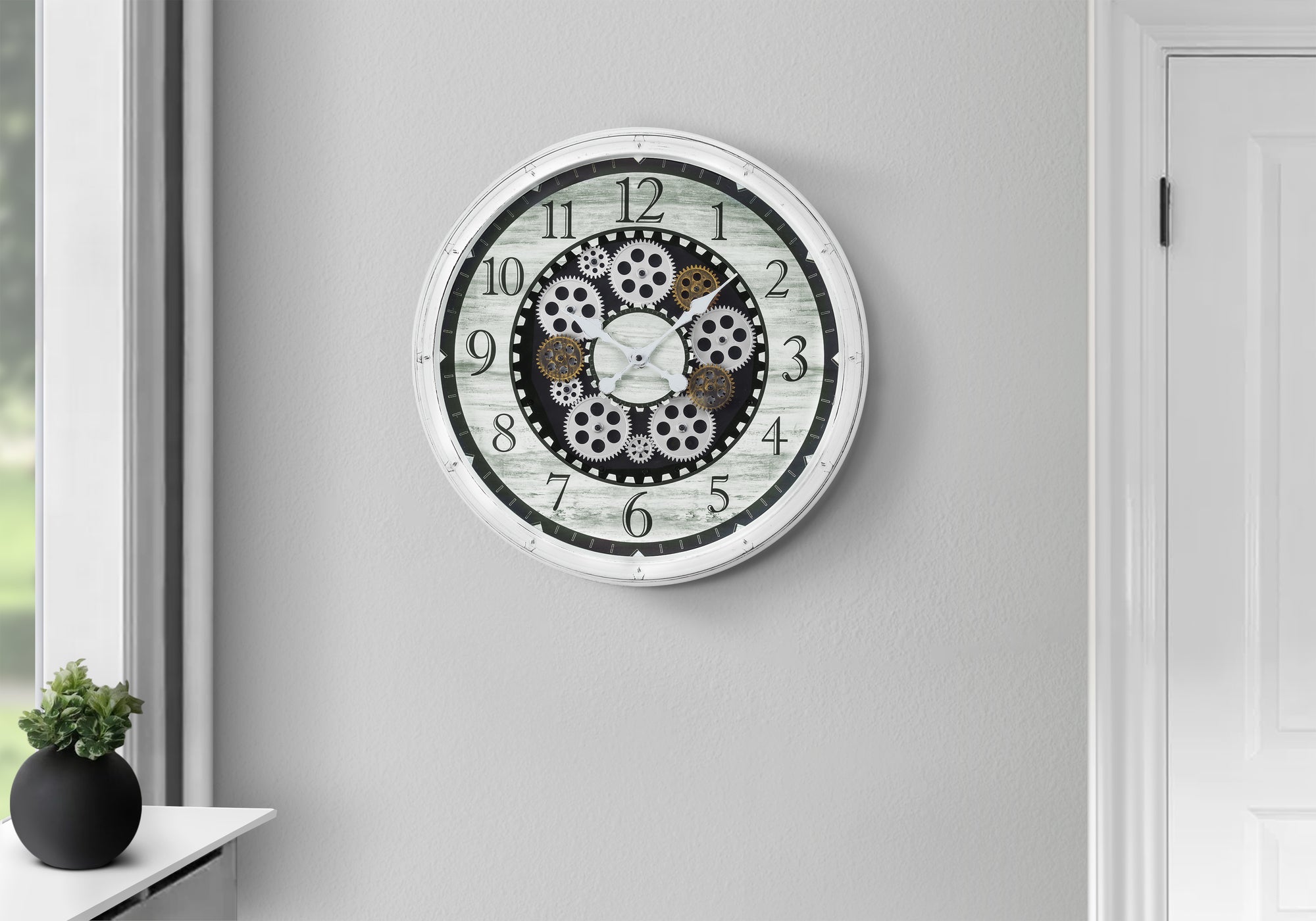 20" Round Wall Clock, Antique White with Gear Mechanism-Clocks-DECOROLALA