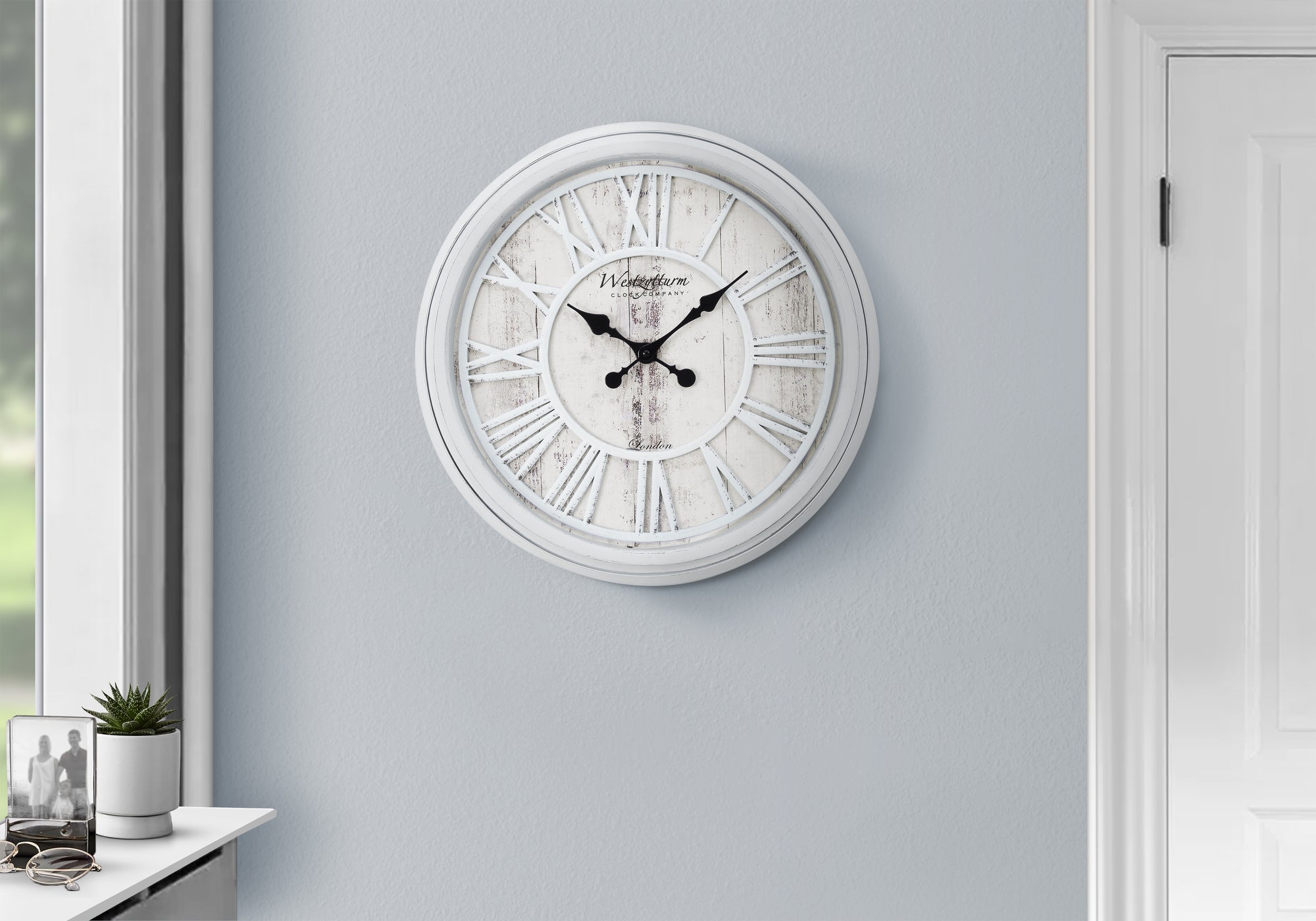 20" Round Wall Clock Grey Roman Numerals-Clocks-DECOROLALA