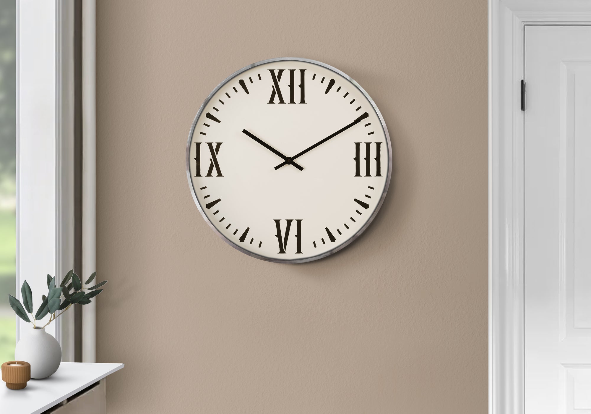 20" Round Wall Clock, White with Roman Numerals-Clocks-DECOROLALA