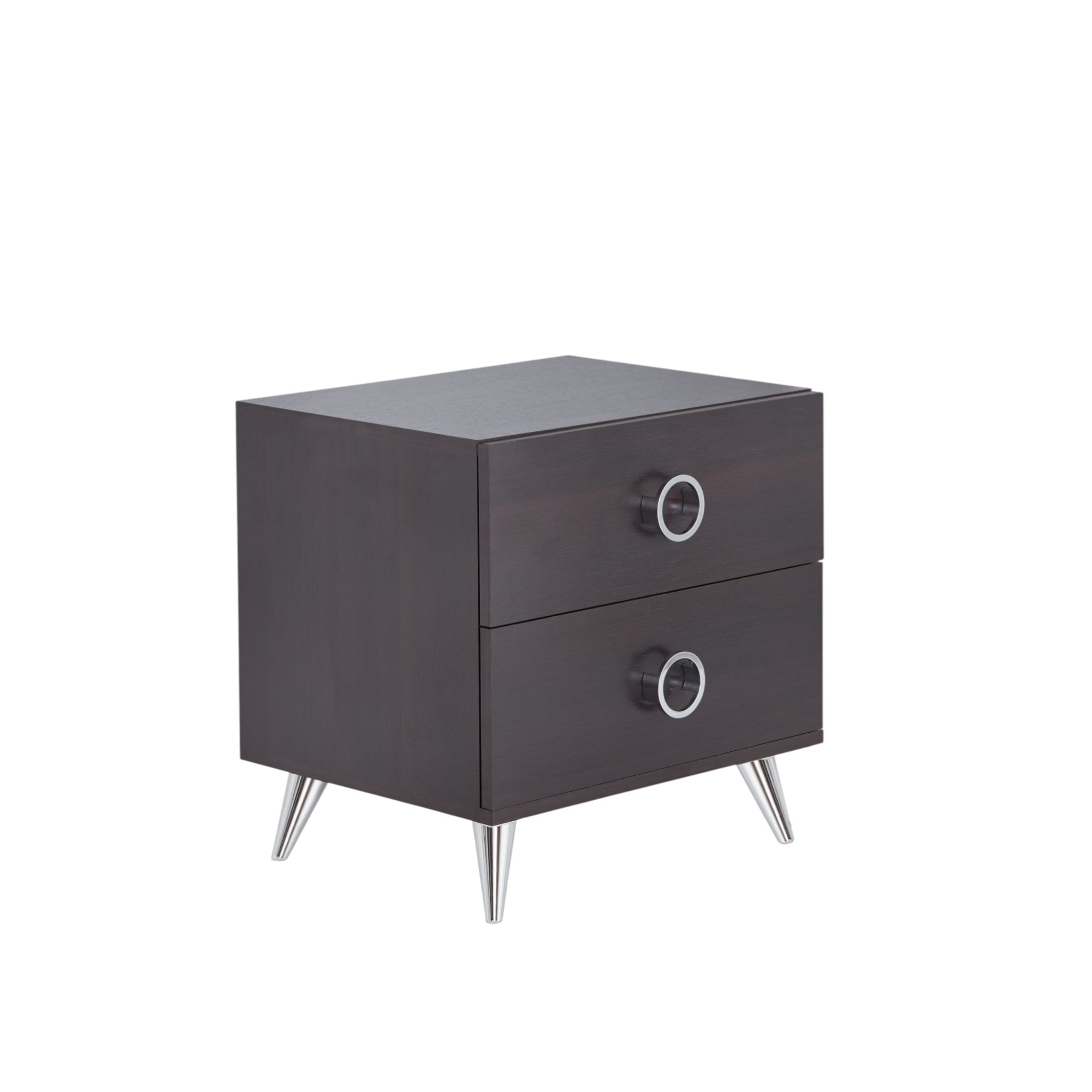 20" Silver And Espresso End Table With Two Drawers-End-Side Tables-DECOROLALA