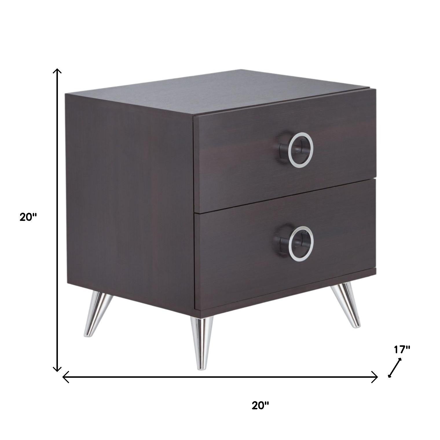 20" Silver And Espresso End Table With Two Drawers-End-Side Tables-DECOROLALA