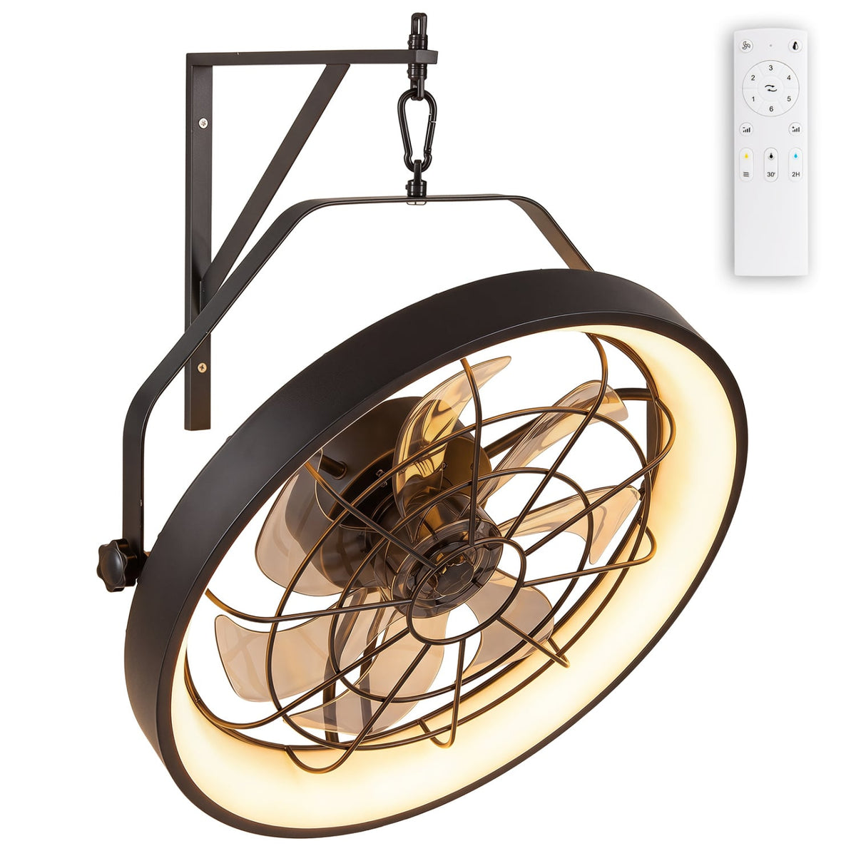 20” Wall Mounted Fan with 3CCT Dimmable LED Light and Timer-Black-Ceiling Fans-DECOROLALA