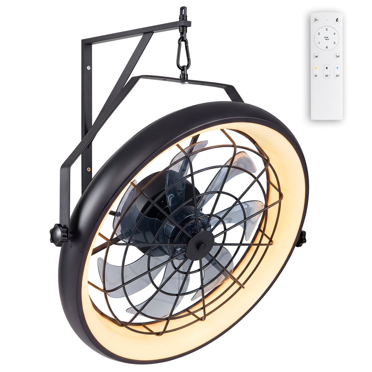 20” Wall Mounted Fan with Dimmable LED Light and 6 Wind Speeds-Black-Ceiling Fans-DECOROLALA