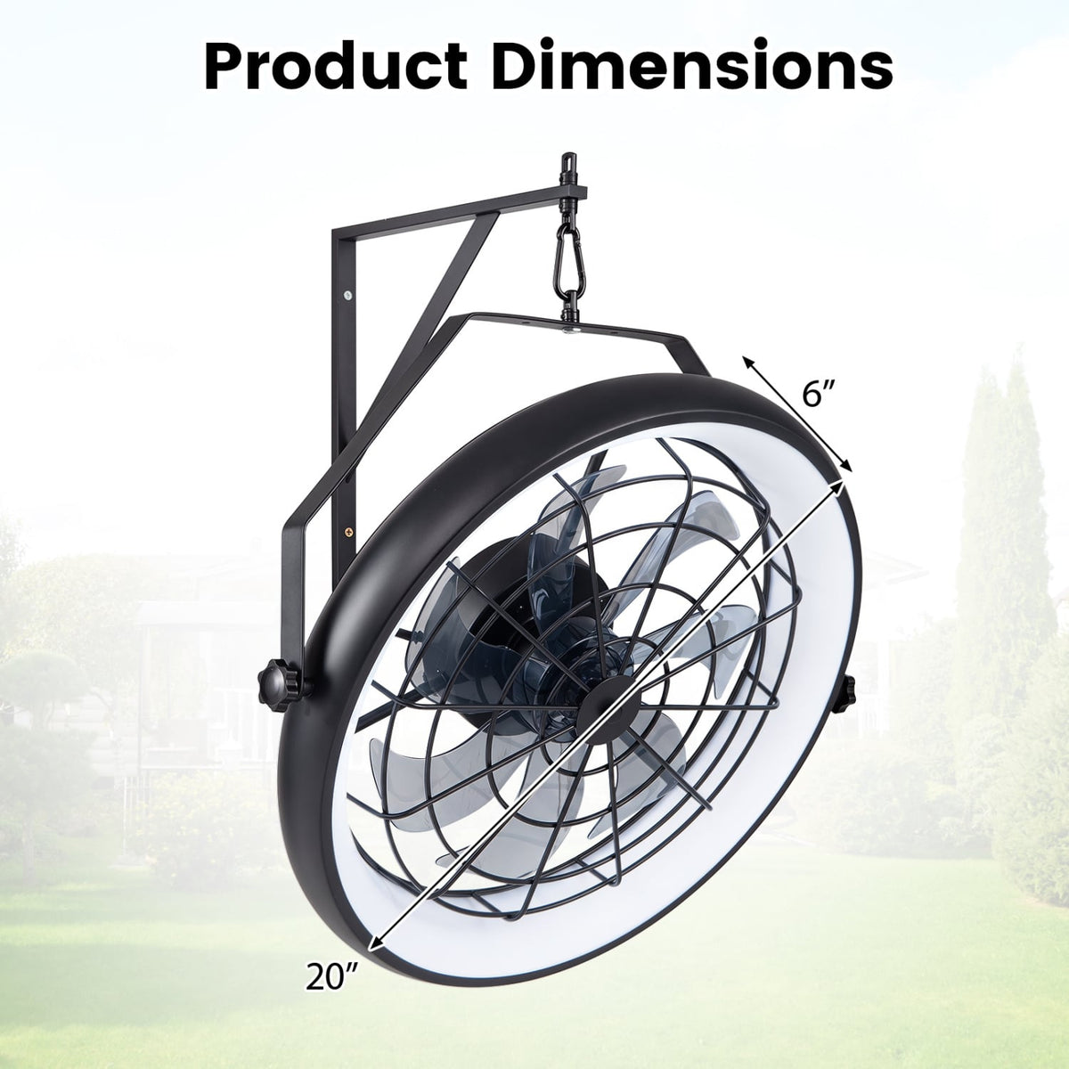 20” Wall Mounted Fan with Dimmable LED Light and 6 Wind Speeds-Black-Ceiling Fans-DECOROLALA