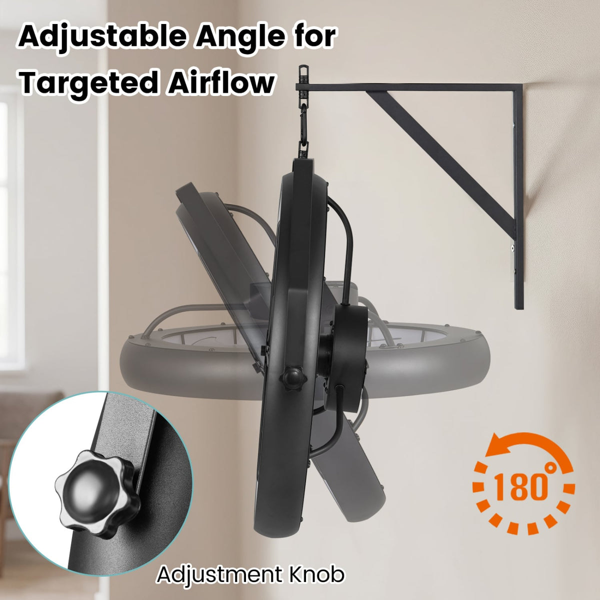 20” Wall Mounted Fan with Dimmable LED Light and 6 Wind Speeds-Black-Ceiling Fans-DECOROLALA