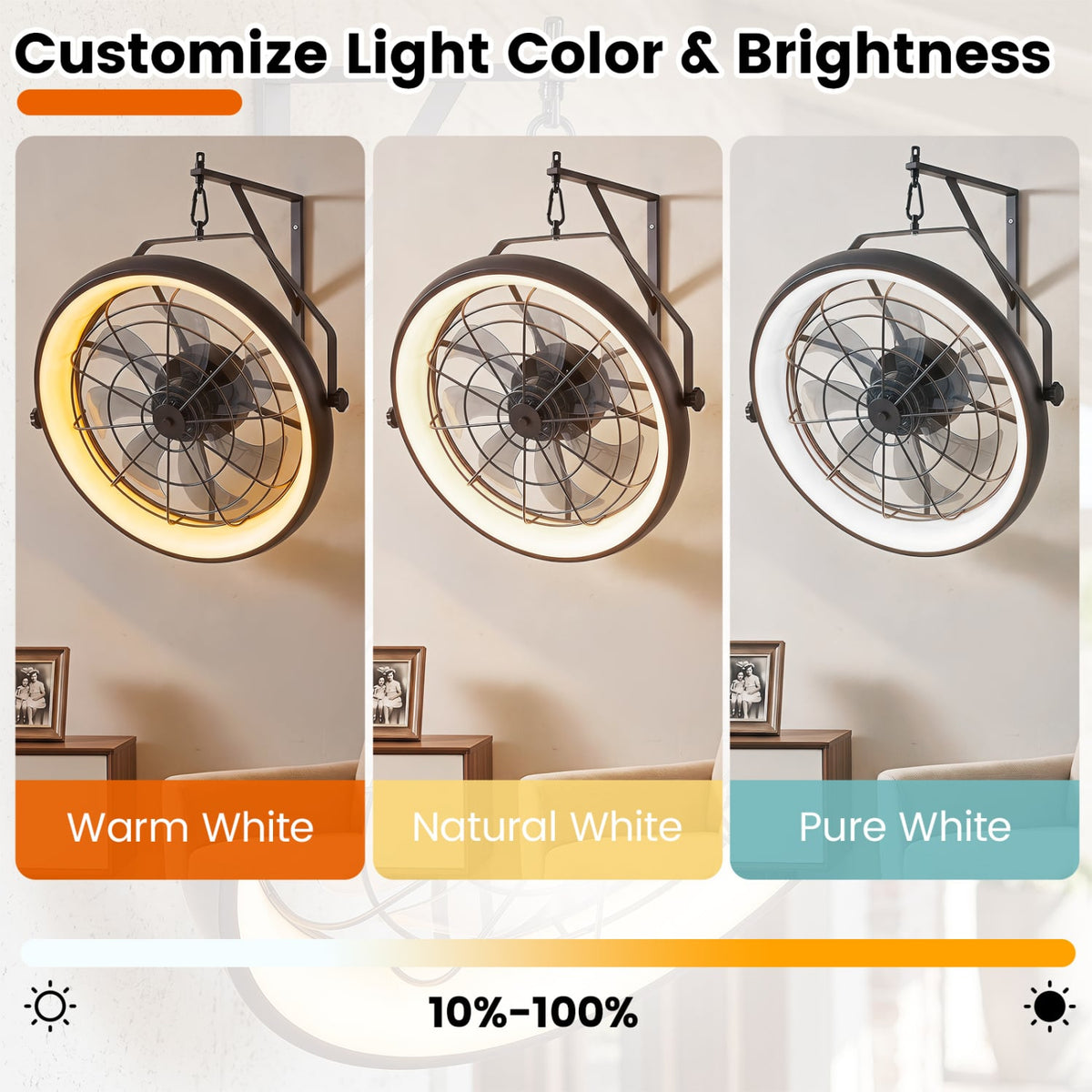 20” Wall Mounted Fan with Dimmable LED Light and 6 Wind Speeds-Black-Ceiling Fans-DECOROLALA