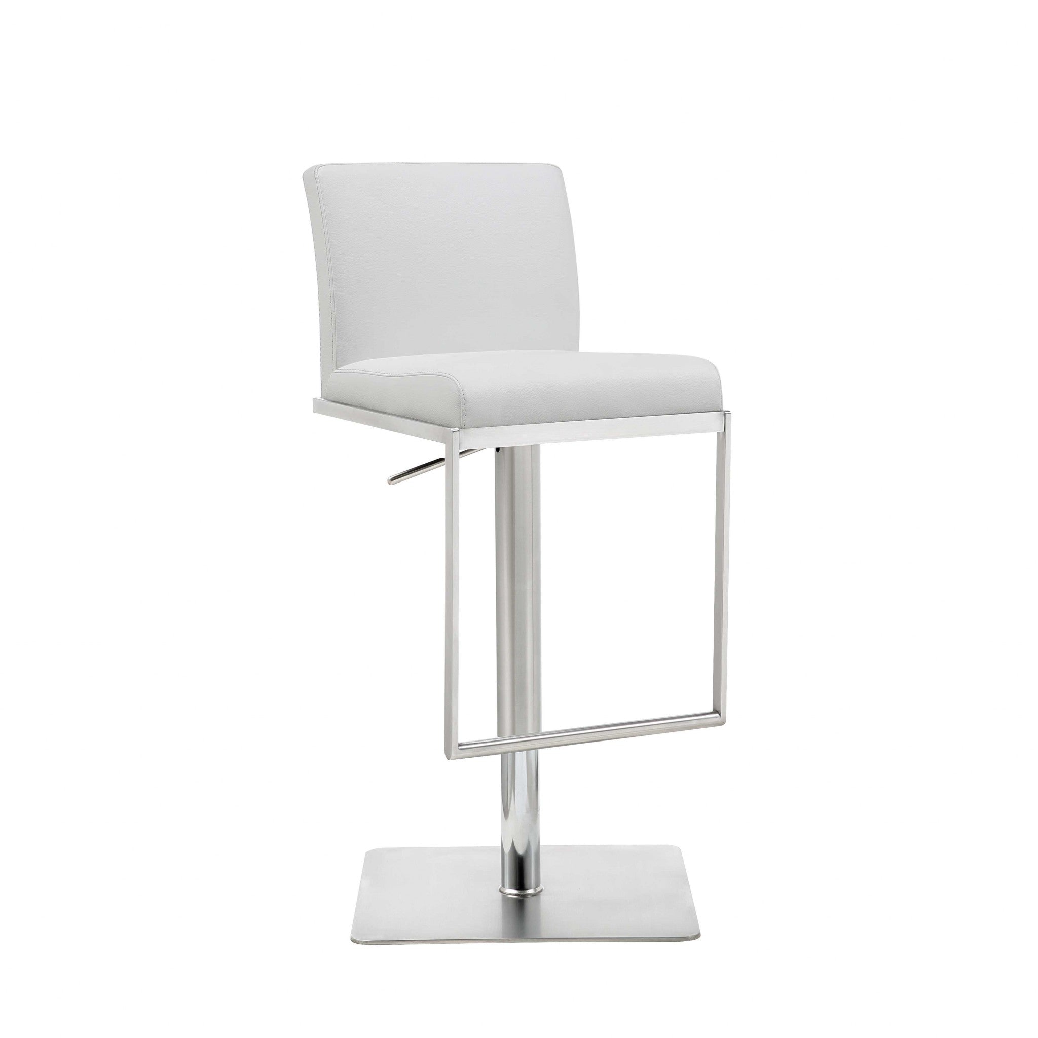 20 " White And Silver Stainless Steel Bar Chair-Bar Chairs-DECOROLALA