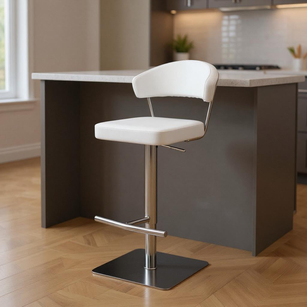 20 " White And Silver Stainless Steel Bar Chair-Bar Chairs-DECOROLALA