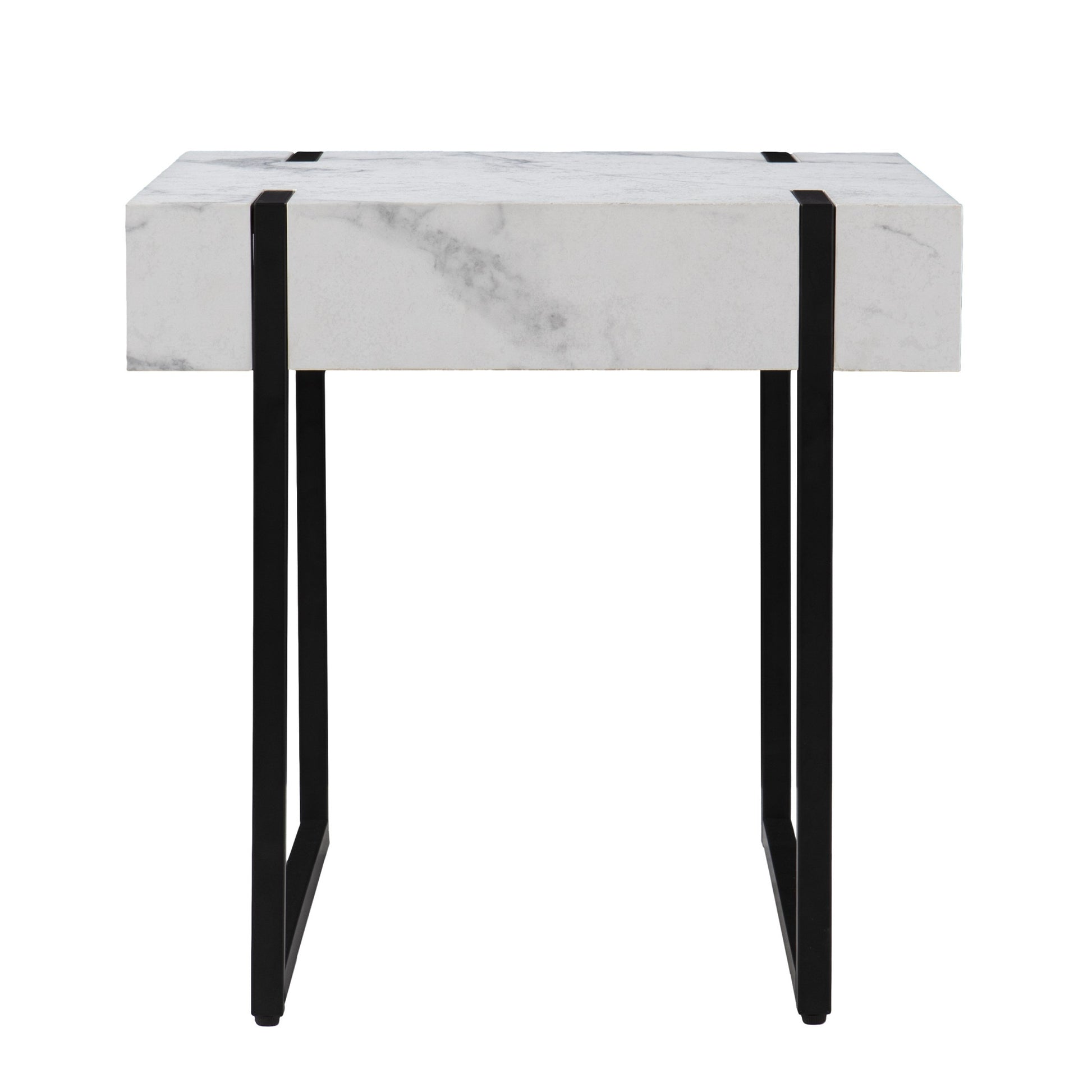 20" White Manufactured Wood And Iron Square End Table-End-Side Tables-DECOROLALA