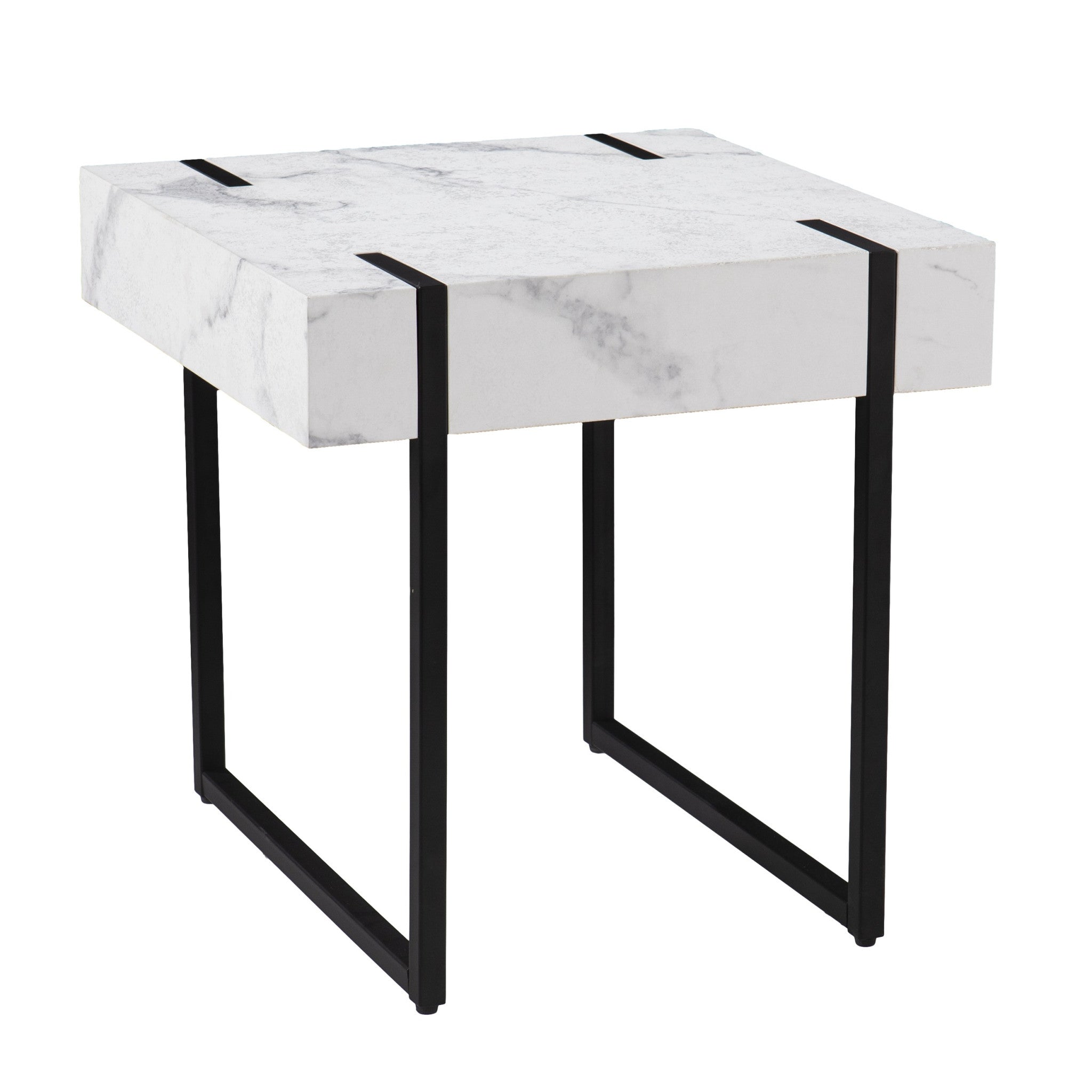 20" White Manufactured Wood And Iron Square End Table-End-Side Tables-DECOROLALA
