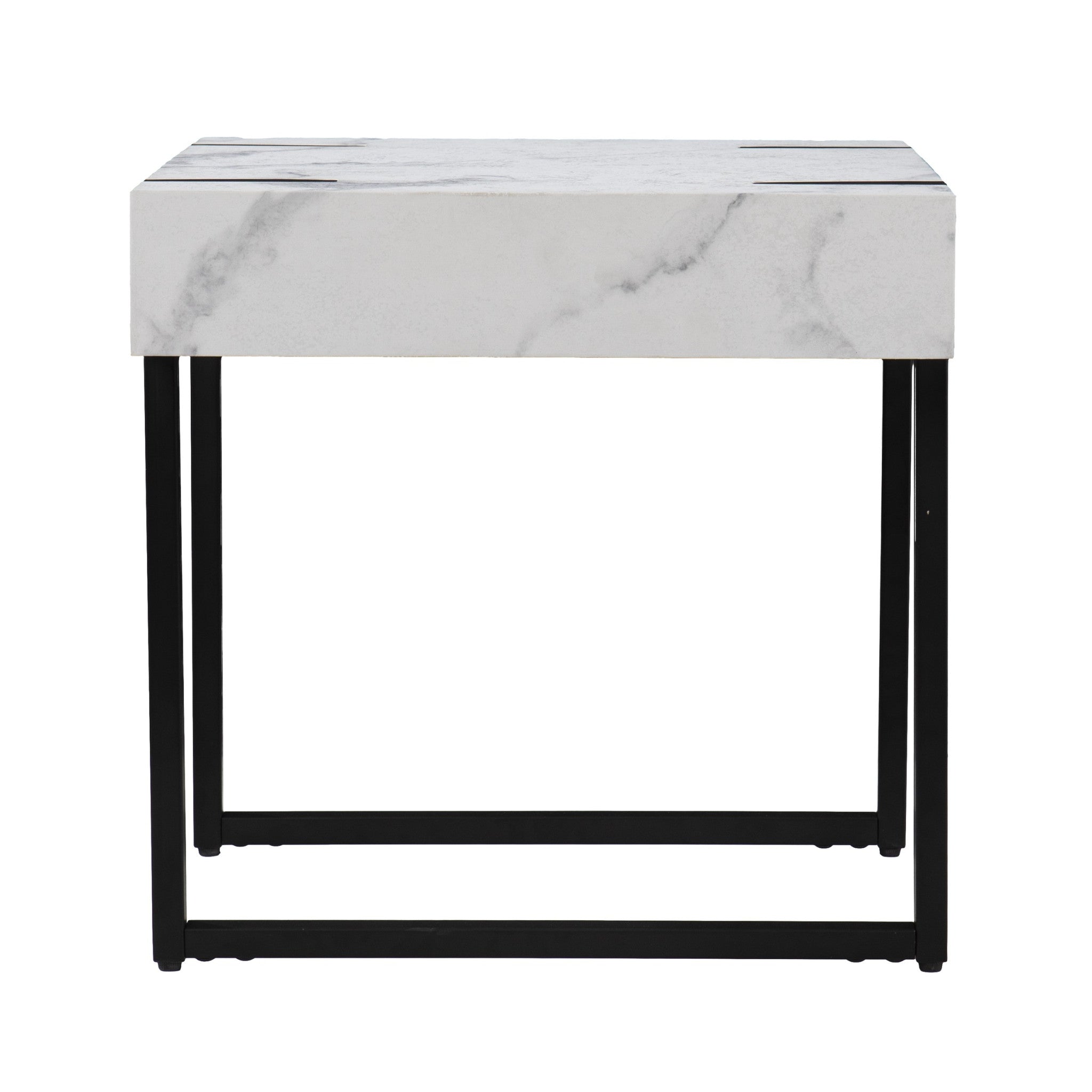 20" White Manufactured Wood And Iron Square End Table-End-Side Tables-DECOROLALA