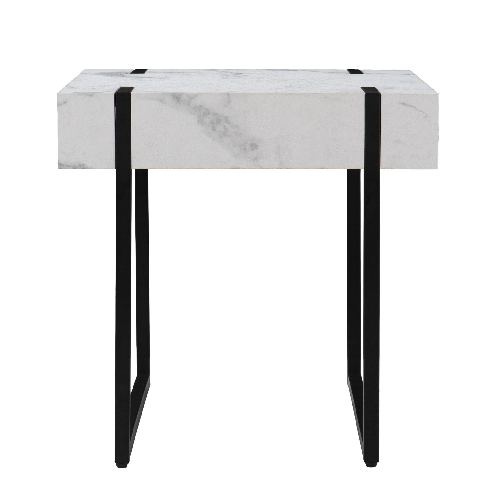 20" White Manufactured Wood And Iron Square End Table-End-Side Tables-DECOROLALA