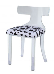 20" White Velvet Animal Print Side Chair-Accent Chairs-DECOROLALA