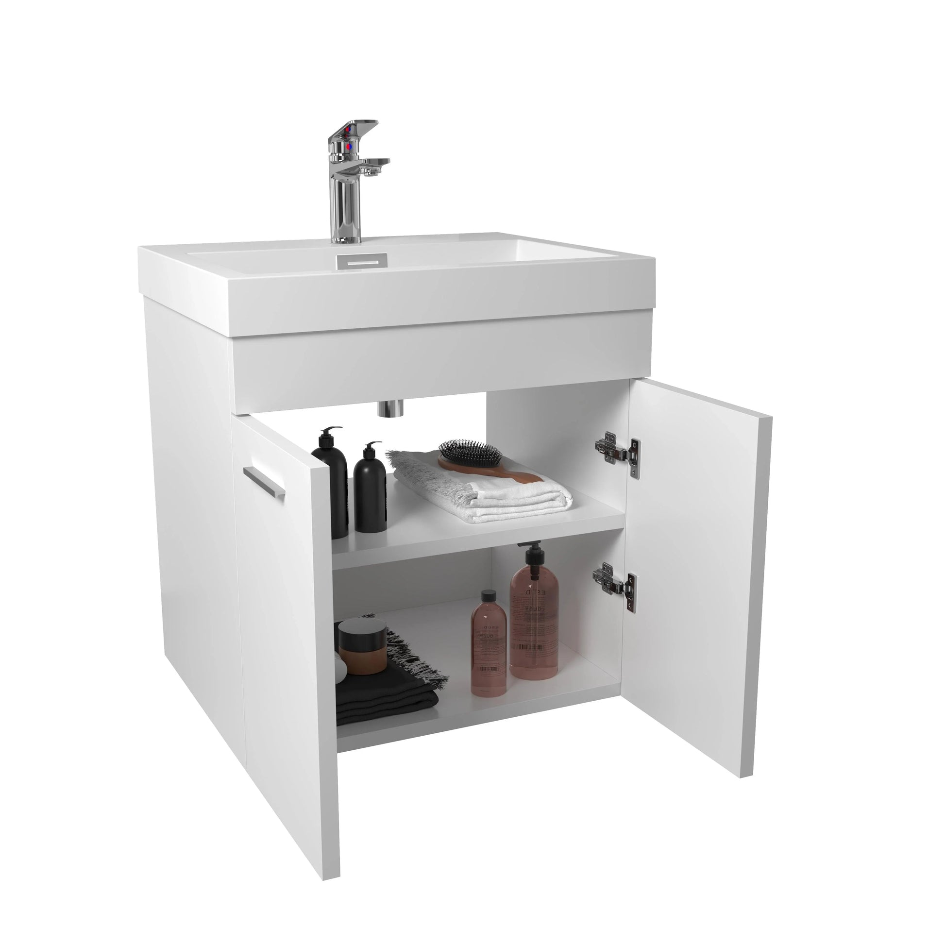20" White Wall Mount Bathroom Vanity with White Polymarble Countertop-Migration_Bathroom Vanities-DECOROLALA