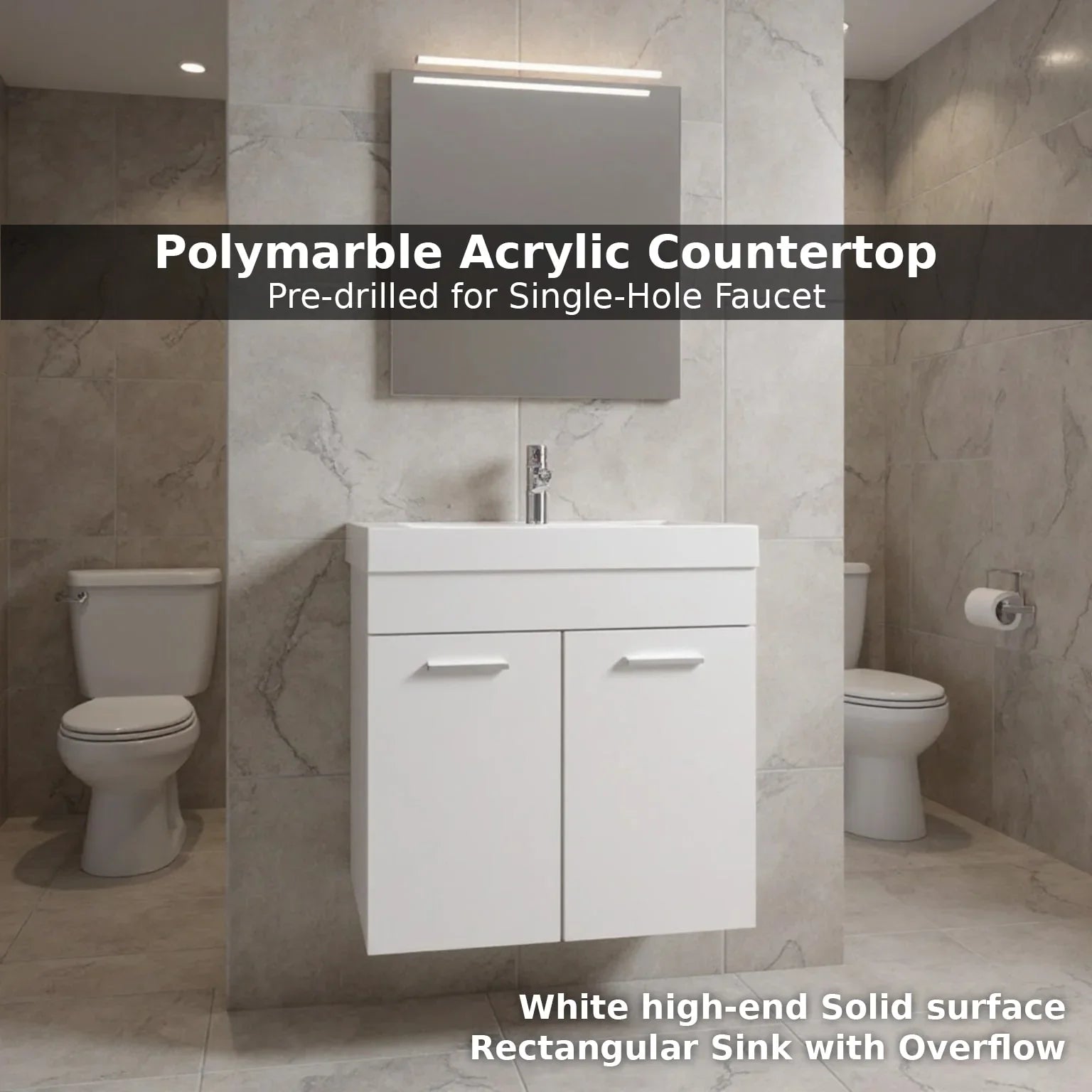 20" White Wall Mount Bathroom Vanity with White Polymarble Countertop-Migration_Bathroom Vanities-DECOROLALA