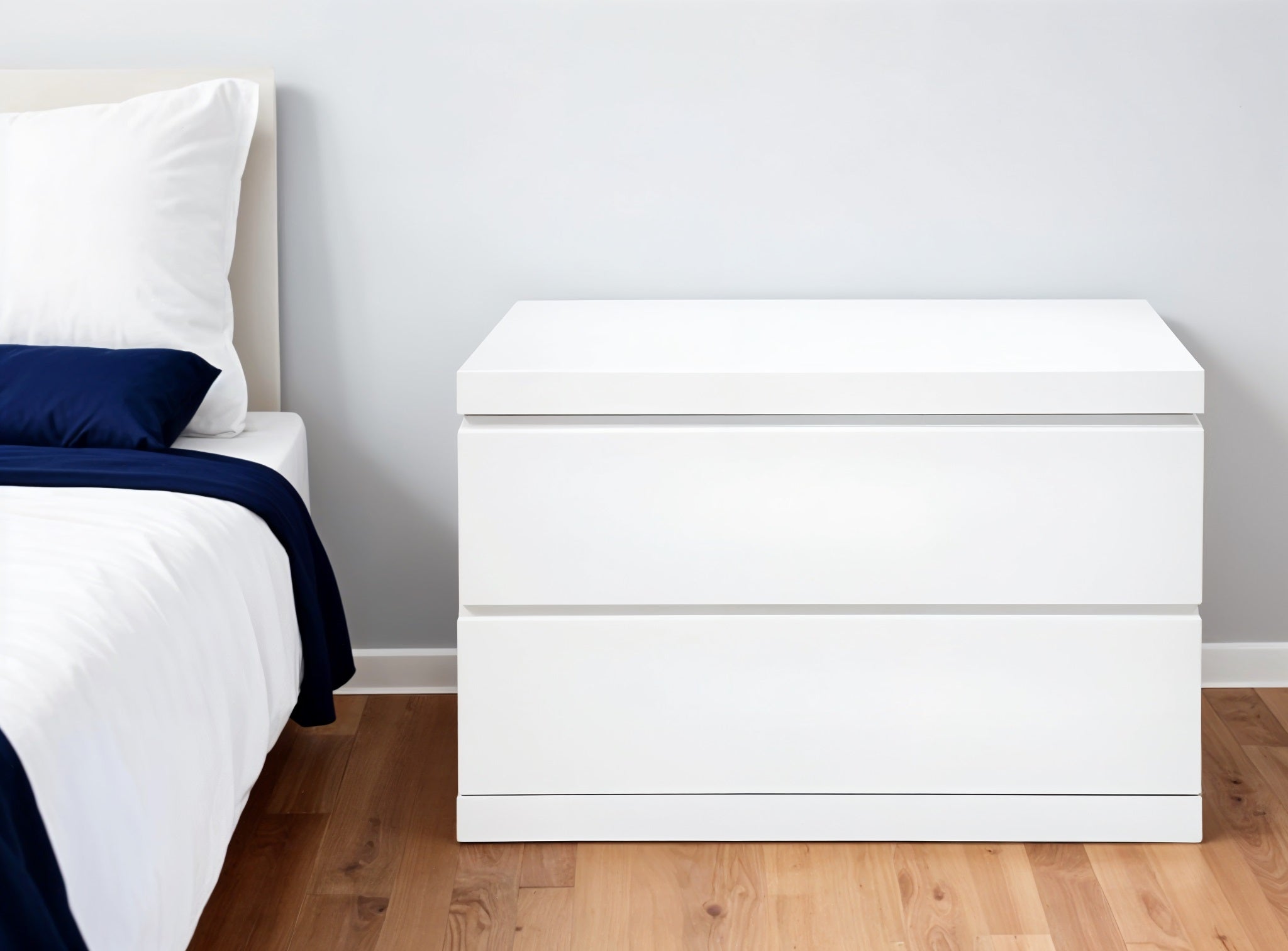20" White Wood Two Drawer Nightstand-Nightstands & Bedside Tables-DECOROLALA